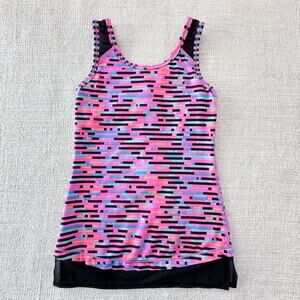 Ivivva Girl's Pink Geo Pattern Athletic Tank with Built in Bra VGUC 7
